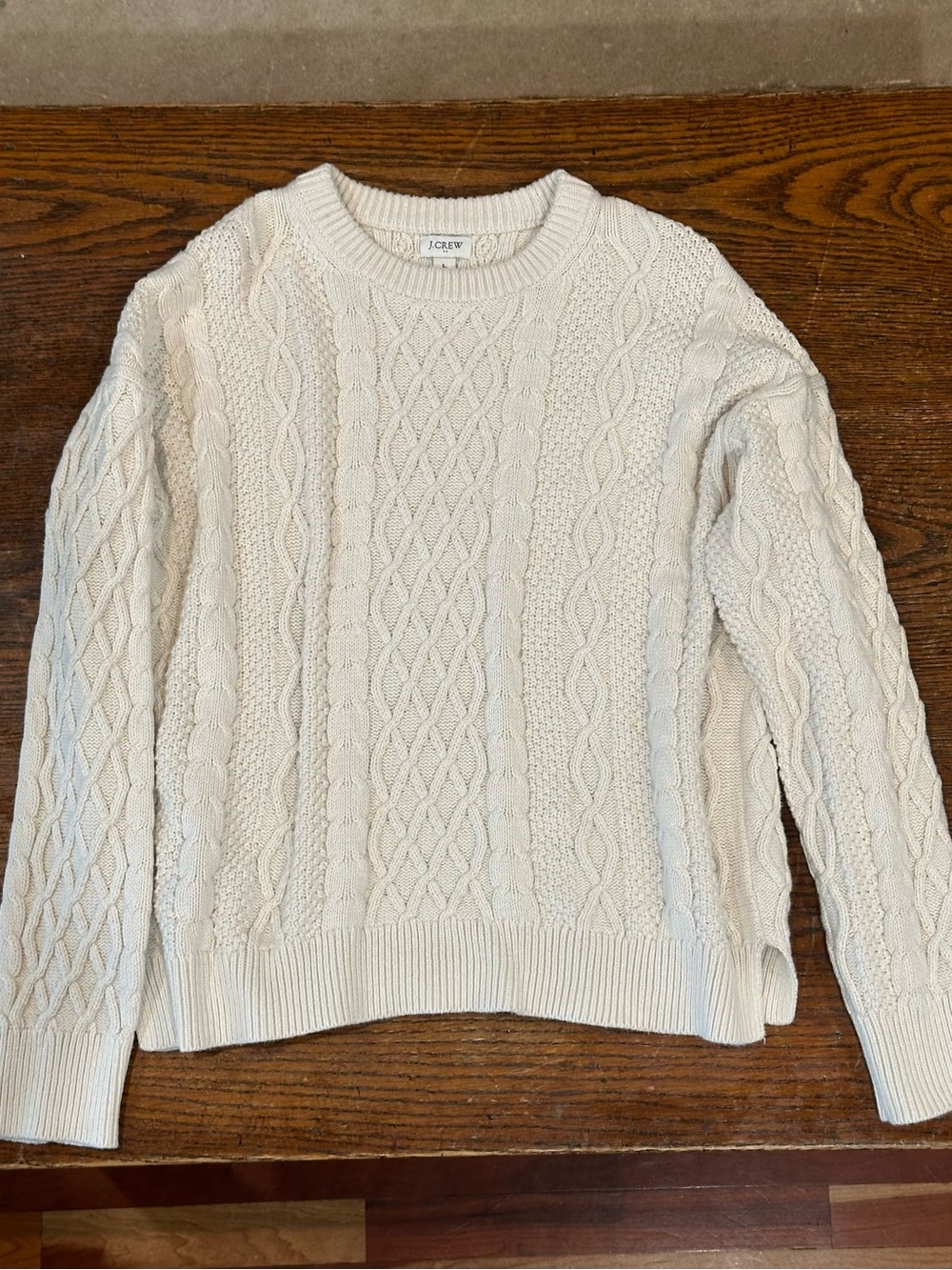 J Crew Women’s 100% Cotton Cable Knit Sweater in White, Size L
